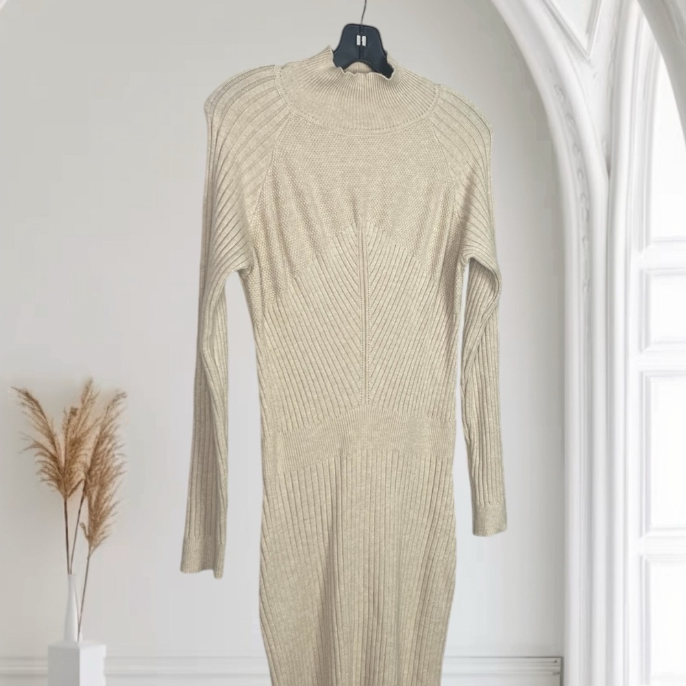 Made With Love Beige Sweater Dress - Women's Size S - Knee Length - Picture 9 of 12